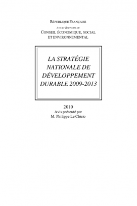 La stratégie nationale de développement durable 2009-2013