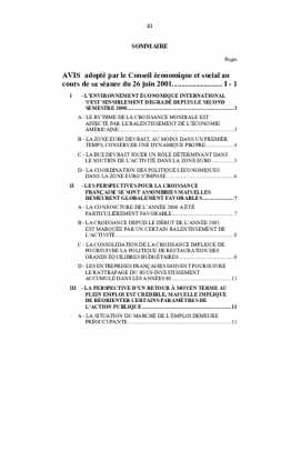 Conjoncture au premier semestre 2001