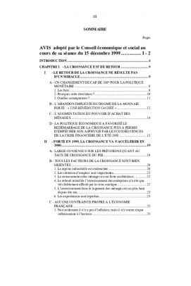 La conjoncture au second semestre 1999