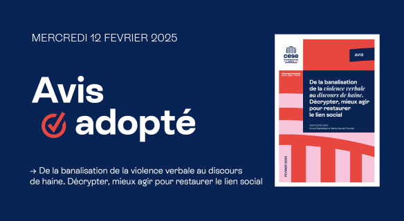 Adoption de l'avis du CESE "De la banalisation de la violence verbale au discours de haine, décrypter, mieux agir pour restaurer le lien social"