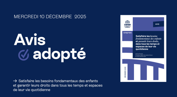 Avis adopté " Satisfaire les besoins fondamentaux des enfants et garantir leurs droits dans tous les temps et espaces de leur vie quotidienne "